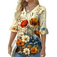 thumbnail image 2 of successthop V Neck Blouses for Women 3/4 Bell Sleeve Clothes Lightweight Casual Pullover Tops Floral Trendy Shirts, 2 of 6