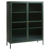 Pemberly Row 55" Contemporary Glass & Metal Display Cabinet in Green