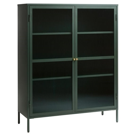 Pemberly Row 55" Contemporary Glass & Metal Display Cabinet in Green