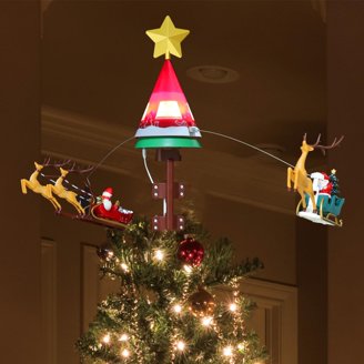 Lotus Hills Christmas Tree Topper Star With Mini Reindeer & 20 LED Lights - Battery Powered