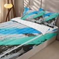 thumbnail image 2 of Erosebridal Retro Oil Painting Zipper Full Size Comforter Sets with Fitted Sheet and 2 Pillowcases, Blue Gray Ombre Zipper Bedding Set, Reversible, 2 of 7