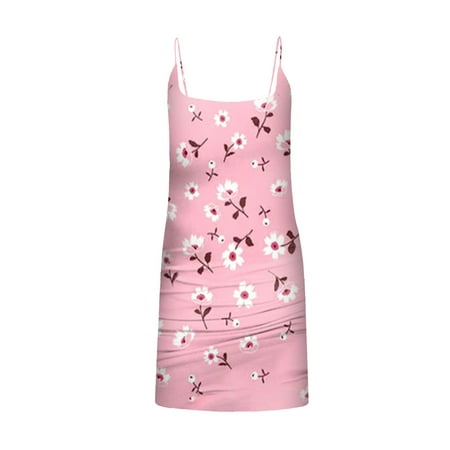 

Lovskoo Summer Dresses for Women Sun Dresses Women Printed Suspender Round Neck Bra Dress Pink