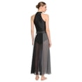 thumbnail image 4 of Aislor Women Lyrical Dance Rhinestone Sleeveless Contemporary Dancewear Mesh Split Long Dress Black L, 4 of 7