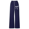 thumbnail image 6 of CPNG Girls Drawstring Straight Wide Leg Sweatpants Bow Print Sweat Pants Elastic High Waist Solid Color Baggy Joggers(Dark Blue,11-12 Years), 6 of 8