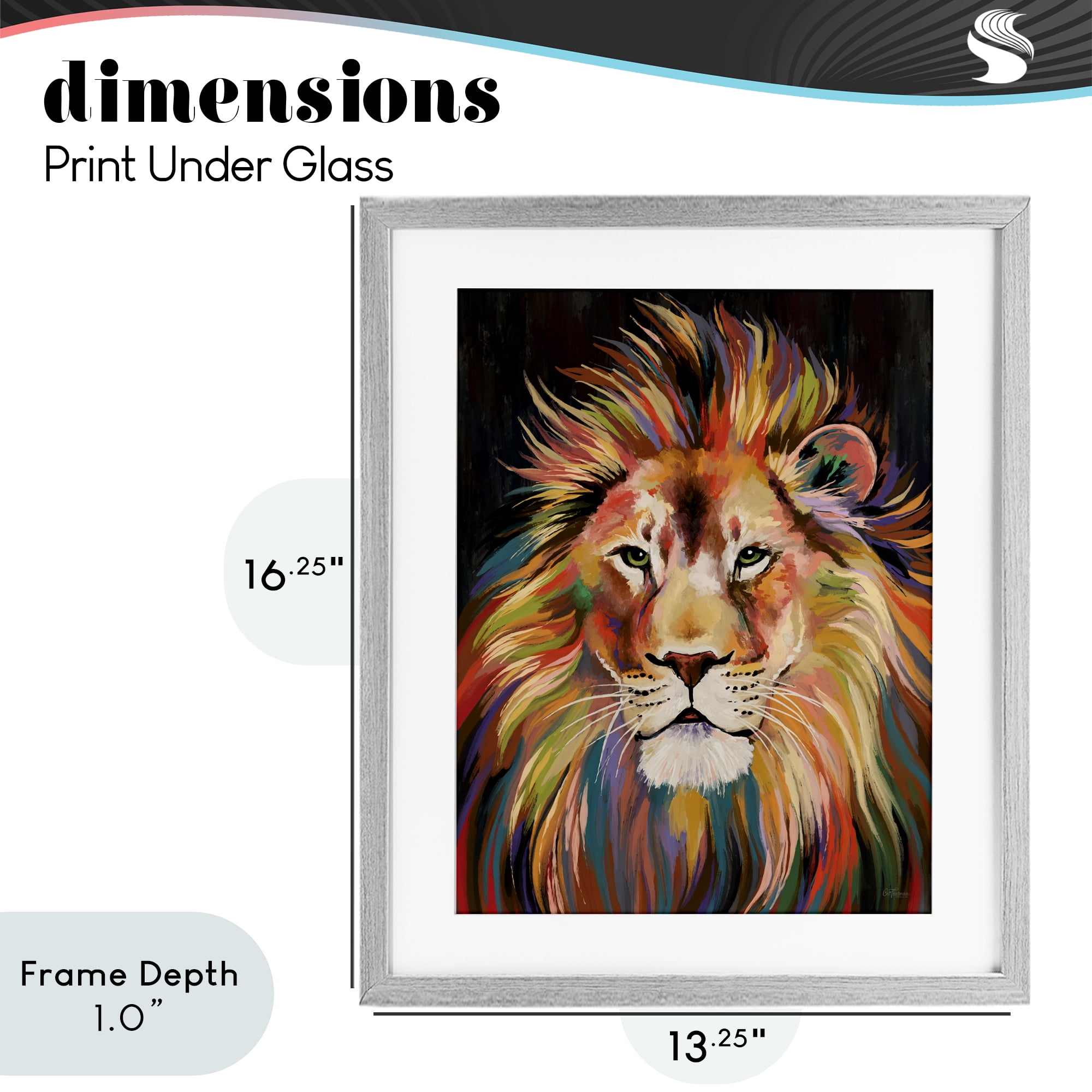 Stupell Industries Vibrant Majestic Rainbow Lion Gray Framed Print Under Glass, design by Cat Thurman Designs