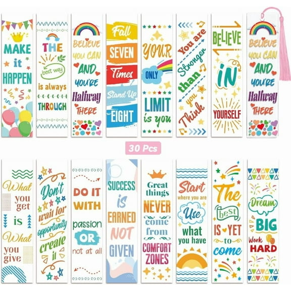 30pcs UV DTF Bookmarks Wraps Transfer Stickers Inspirational Words for Women Men Reading Waterproof Bookmarkers Decal(No Blank Bookmarks) for Acrylic Plastic Metal Blank Bookmark