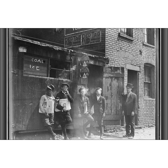 24"x36" Gallery Poster, 11 00 A.M. Newsies at Skeeter's Branch. They were all smoking. St. Louis, Mo. NARA 523292