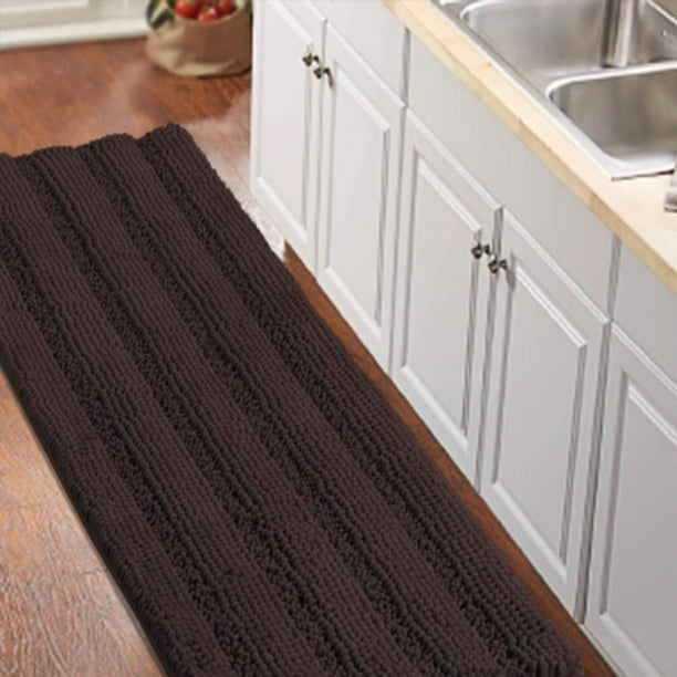Alfombra de baño de chenilla turquesa, antideslizante, marrón, 150 x 50 cm