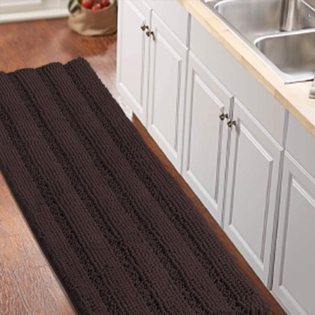Alfombra de baño de chenilla turquesa, antideslizante, marrón, 150 x 50 cm