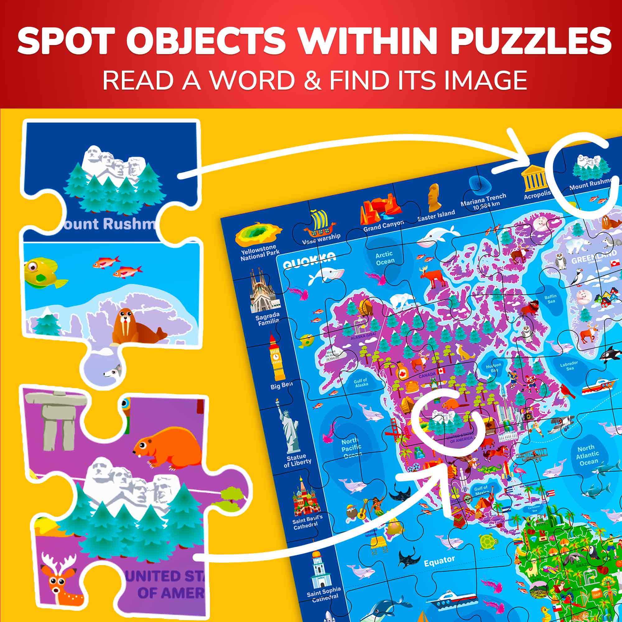 Quokka 100-Piece Learning World & Space Floor Puzzle for Kids Ages 3-6