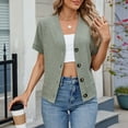 thumbnail image 5 of OSOLU Women Casual Solid Color Button T-Shirt Short Sleeve Tshirts Tee Loose Fit Tops Comfort Dailywear, 5 of 5