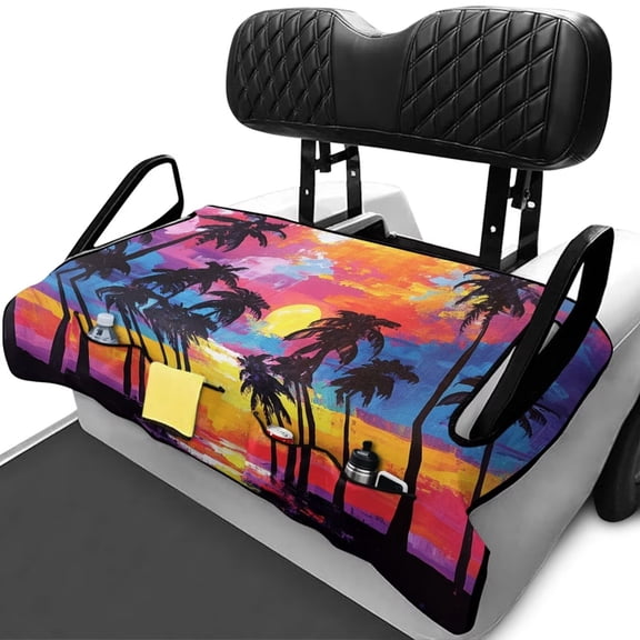 Bulopur Hawaii Golf Cart Seat Covers Palm Tree Golf Cart Seat Towel Blanket with 4 Front Pockets& Nonskid Bottom Fits for EZGO, Yamaha, Club Car