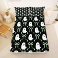 thumbnail image 5 of Homewish Halloween Ghost Bow Bed Sheets,Neon Ribbon Bowknot Pattern Full Size Sheets,Black Lime Green,4-Piece,1 Flat Sheet,1 Fitted Sheet and 2 Pillowcases, 5 of 6