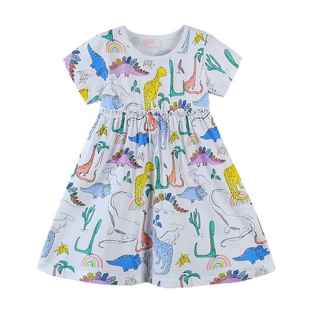 

Aolyty Girls Summer Dress Ruffle Sundress Dinosaur Short Dresses 6T
