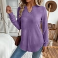 thumbnail image 2 of tarylea Womens Tops Notch Neck Irregular Hem Ribbed Tunic Long Sleeve Cinch Cuff Solid Color Shirts Casual Loose Fall Trendy Tops, 2 of 6