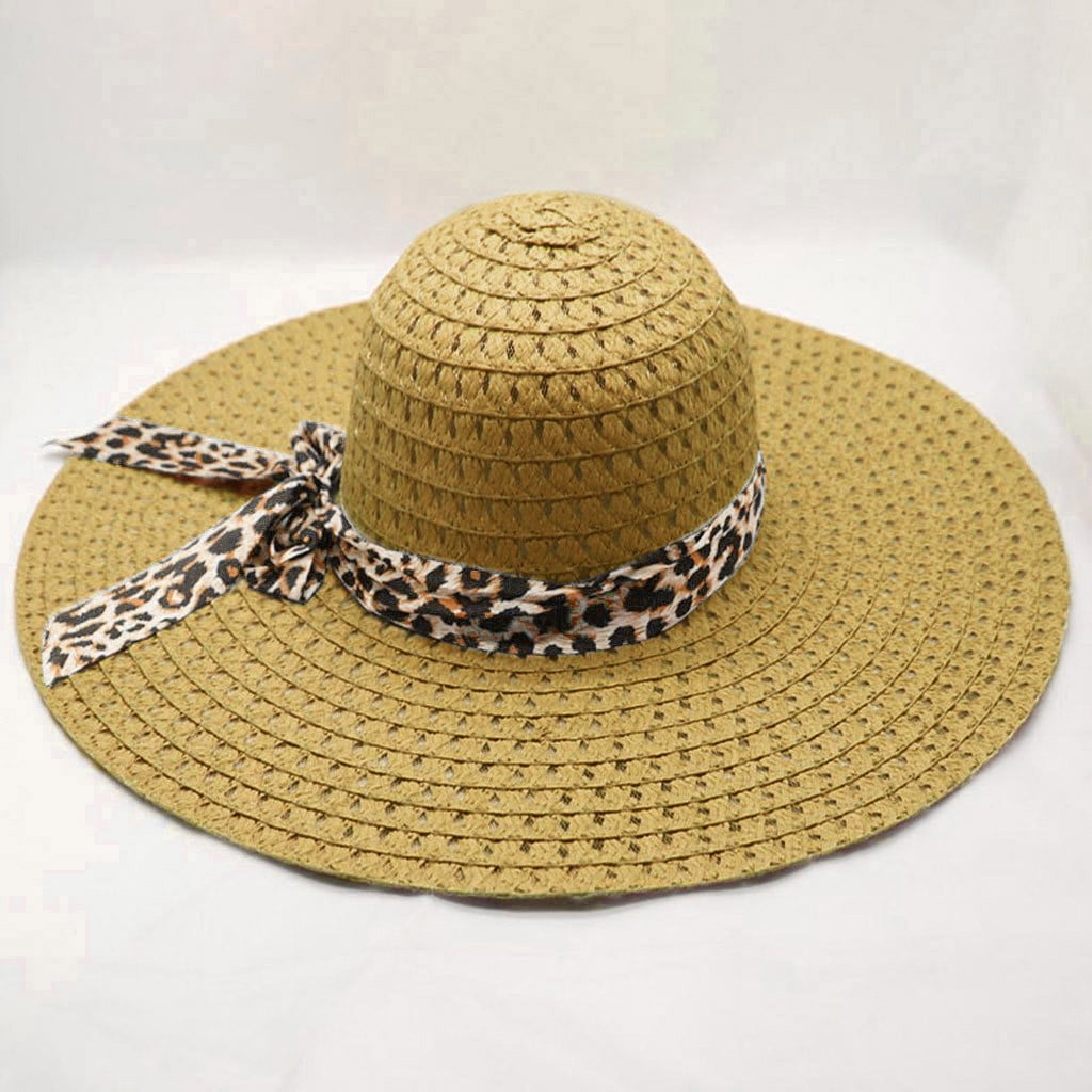 Women Leopard Print Big Straw Hat Sun 