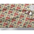 thumbnail image 2 of Soimoi Beige Japan Crepe Satin Fabric London Theme Architectural Printed Craft Fabric by the Yard 42 Inch Wide, 2 of 3