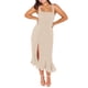 thumbnail image 2 of Sunloudy - Vestido informal para mujer, color sólido, doble lazo lateral, parte inferior con tirantes, abertura alta, dobladillo con volantes, vestido largo Sunloudy moda, 2 of 9