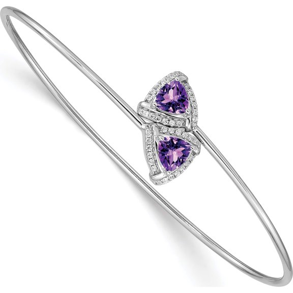 14K White Gold Amethyst And Diamond Flexible Bangle (7 X 10) Made In India bm4505-am-016-wa
