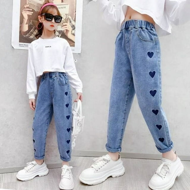 Ropa para niños, jeans para niñas, estilos de primavera y otoño, pantalones holgados de estilo occidental para niños de talla grande, pantalones casuales para niños de talla grande