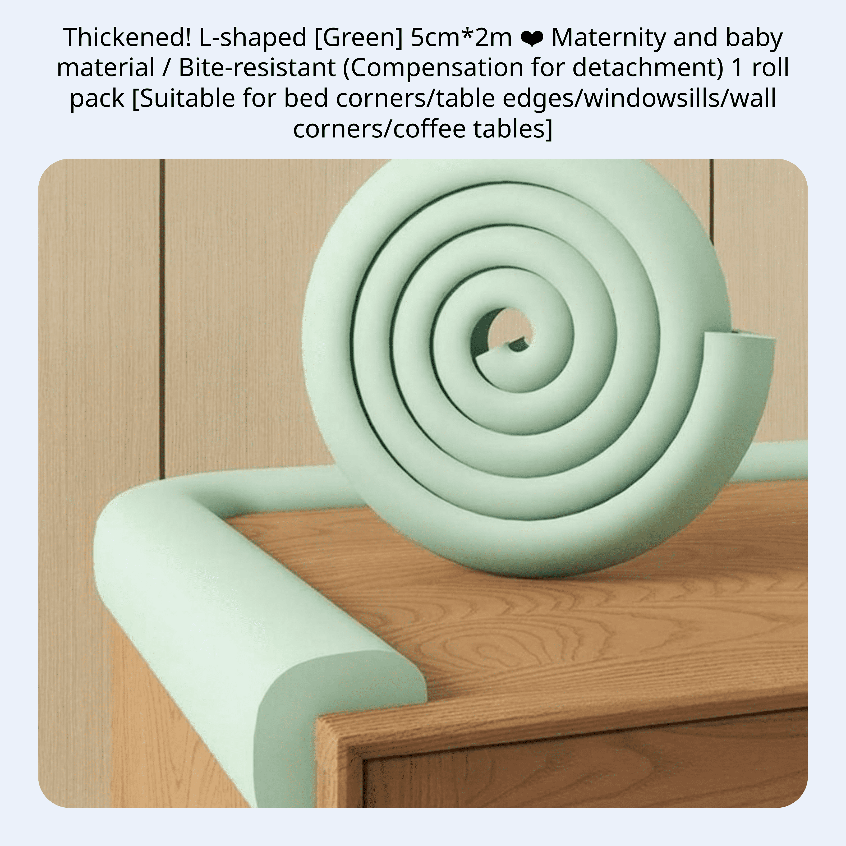 Tnarru Infant Edge Protector, NBR Foam Corner Guard, L-Shaped Strip Green