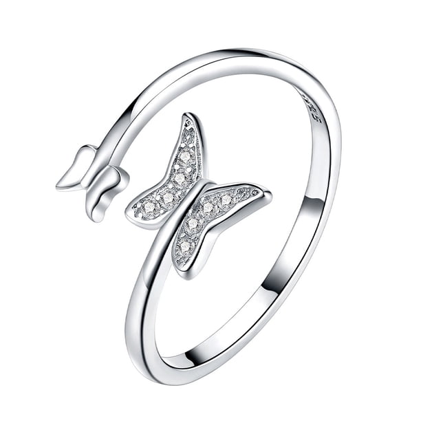 Sonducket Anillo abierto ajustable de amplia aplicación con anillos de mariposa para mujer, anillo de dedo anular ajustable Ropa, zapatos y accesorios Miscelánea Plata