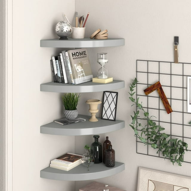 vidaXL Étagères d'Angle Flottantes 4 Pcs Gris 35x35x3,8 cm MDF