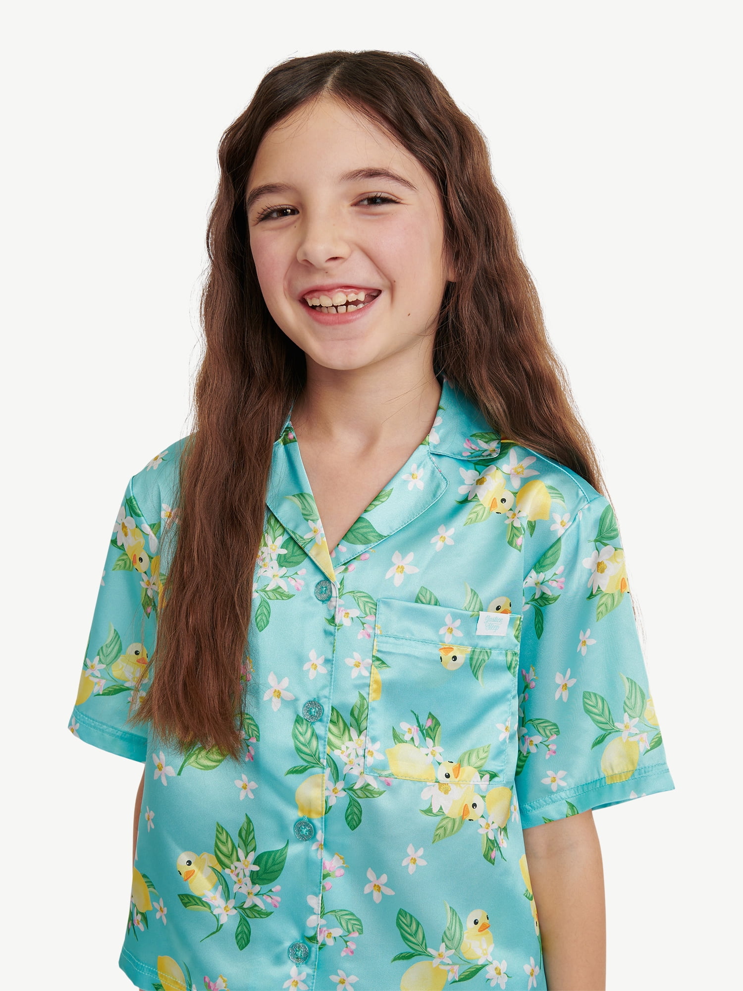 Justice Girls Short Sleeve Button Top and Shorts Pajama Set, 2-Piece, Sizes 5-18
