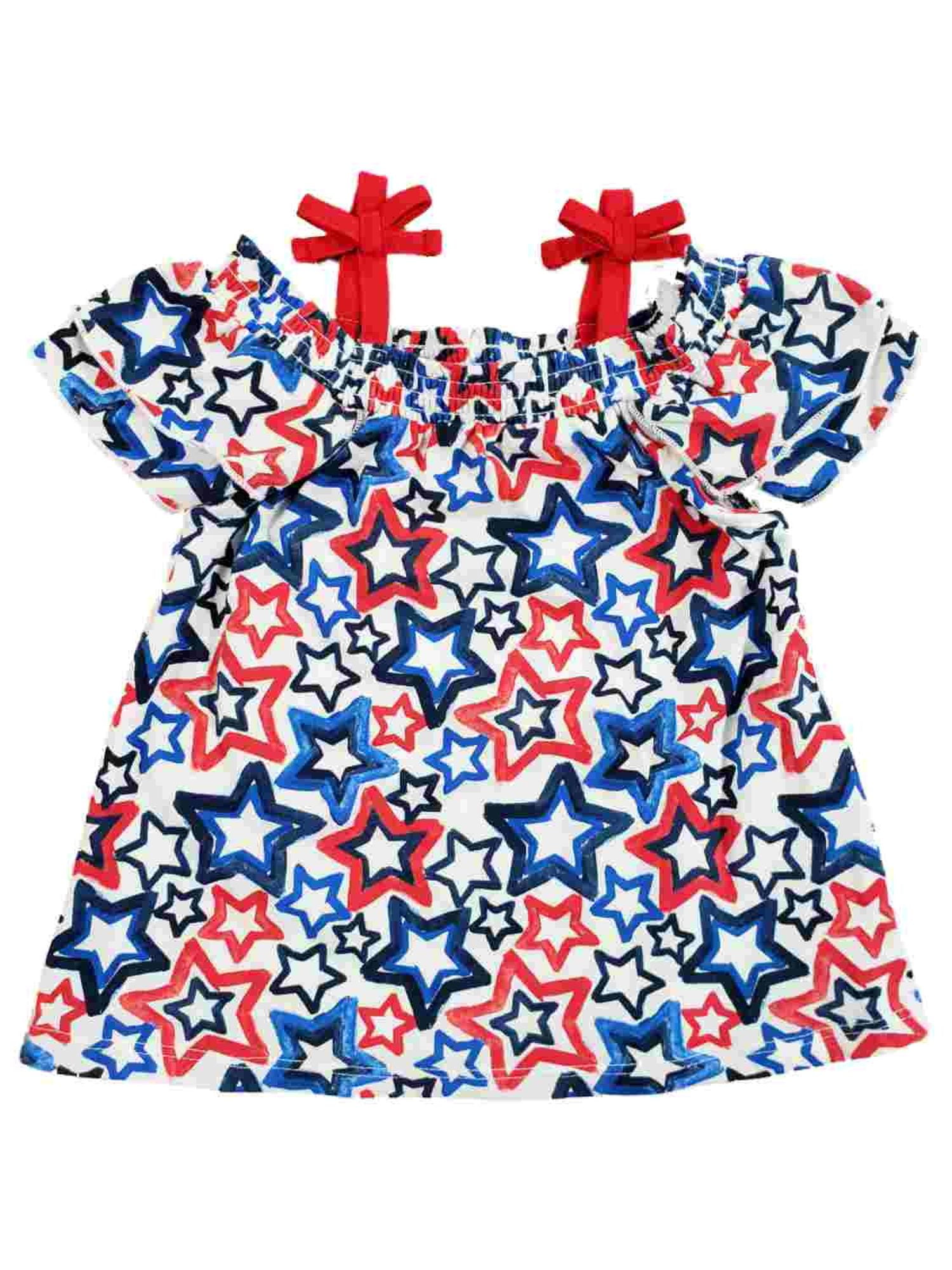 Toddler Girls Red White Blue Patriotic Star Cold Shoulder Tank Top Baby Shirt 2T