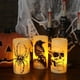 thumbnail image 1 of Velas parpadeantes de Halloween con calavera, telaraña, calcomanías de cuervo, juego de 3, velas LED con temática de Halloween que funcionan con pilas, decoración espeluznante de terror, 1 of 5