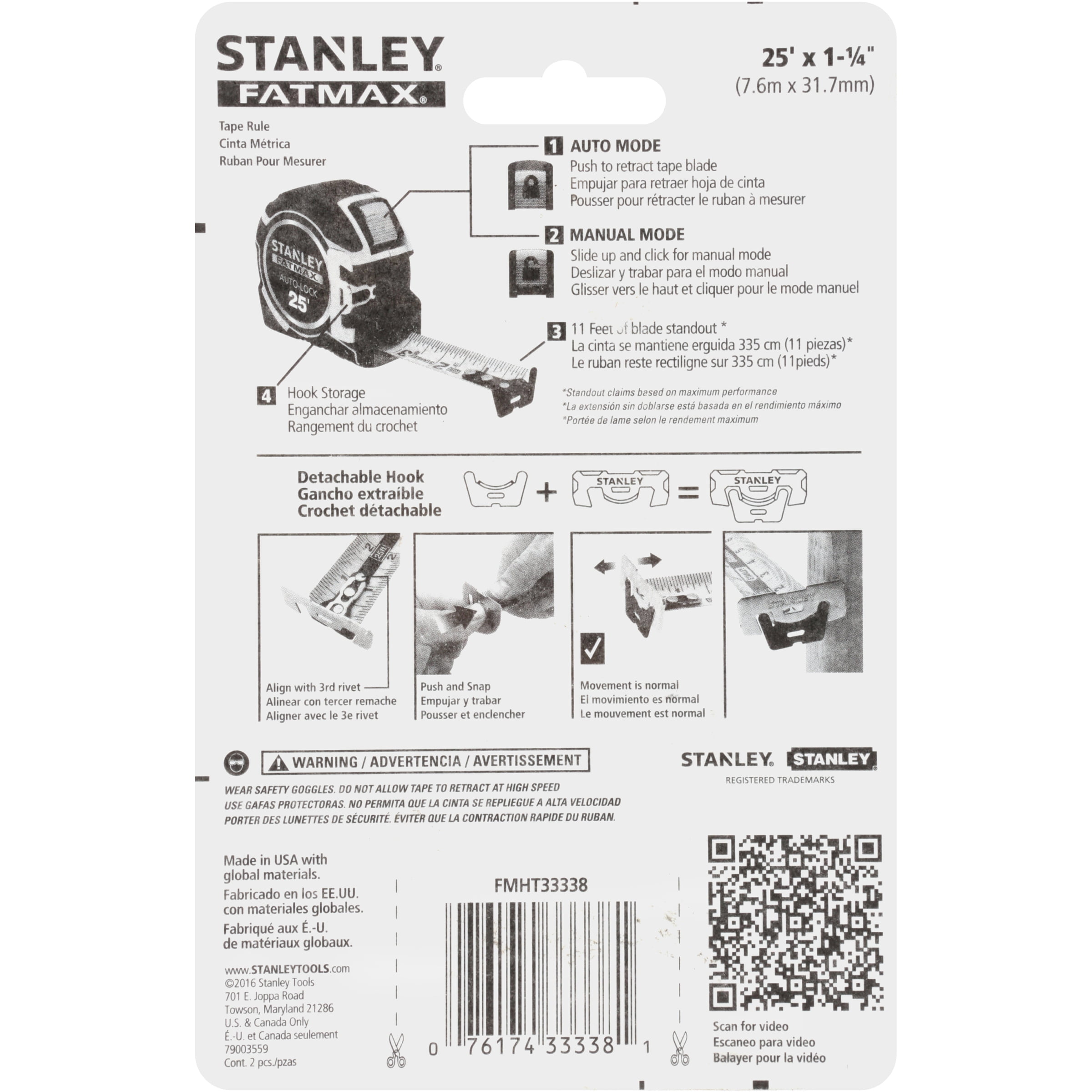 Stanley FMHT33338L 25' L X 1-1/4" W FATMAX® Auto Lock Tape Measure