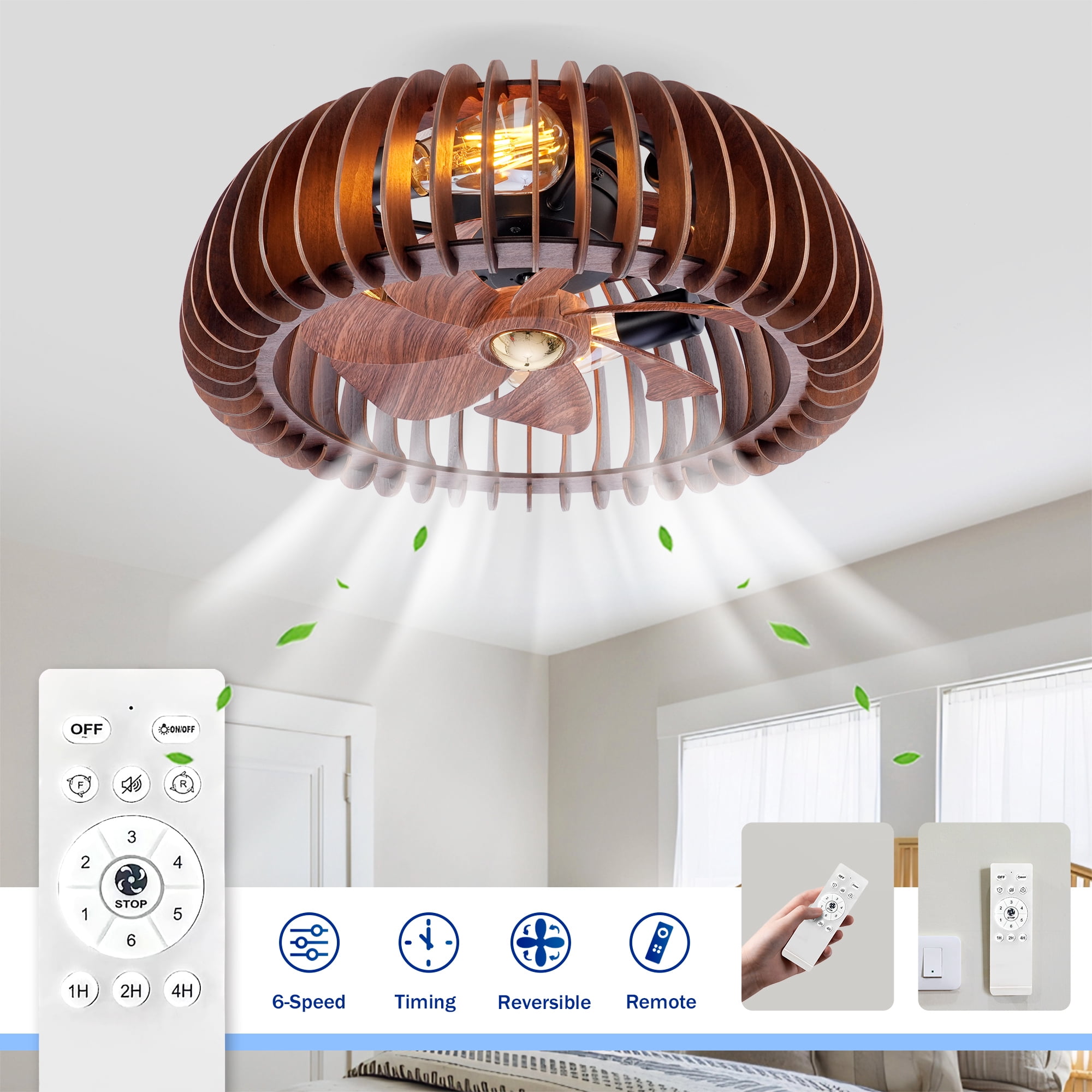 Leumius 20" Semicircle Modern Ceiling Fan with Light and Remote Control, 6 Speeds, Quiet DC Motor For Living Room,Bedroom,Kitchen (NOT Included Bulbs)