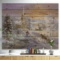 thumbnail image 2 of Designart 'Holiday Worship winter scene with sleigh and church' Print on Natural Pine Wood, 2 of 5