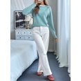 thumbnail image 4 of Women Sweaters Casual Long Sleeve Crewneck Cable Knit Oversized Crochet Sweater Pullover Tops Blue M, 4 of 9