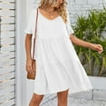thumbnail image 3 of QLEICOM Women's Summer Casual Dress Sweet & Cute V-Neck Mini Dress Three-Layer Pleated Doll Dress Short Sleevele Ruffle Dress White S, US Size: 4, 3 of 7