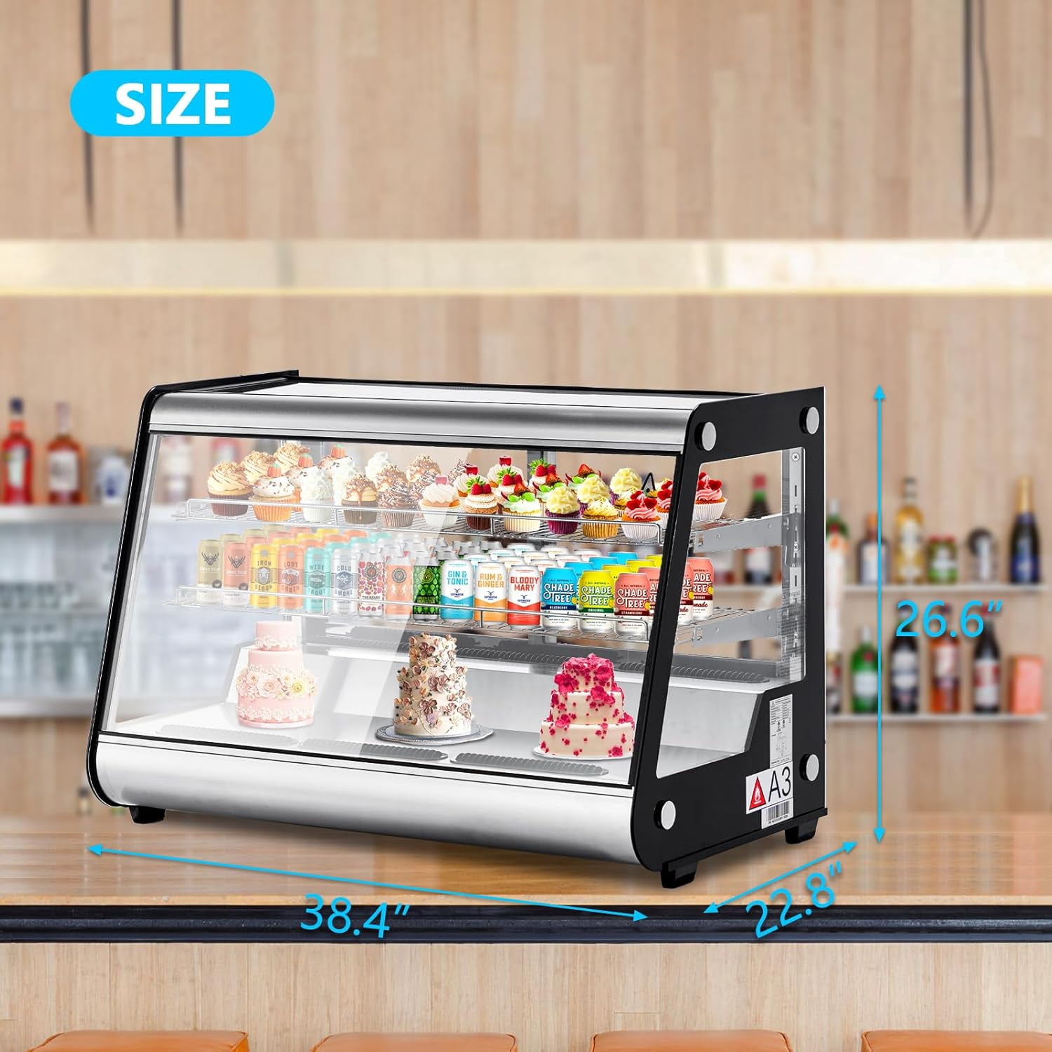 IdealHouse Commercial Cake Display Refrigerator, 6.5 Cu.Ft Merchandiser Fridge with LED Lighting, Double-Layered Glass Door, Universal Wheels, Countertop or Floor Showcase, Ideal for Restaurant