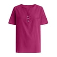 thumbnail image 5 of vigerkar Women Linen Short Sleeve Henley Tops V Neck Blouse Casual Summer Trendy Tee Shirts 2026 Vacation Fashion Clothes (Hot Pink, XL), 5 of 9