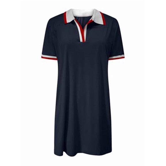 Po-Lo Dresses for Women Short Sleeve Tennis Golf Dress V Neck Summer Casual Dress with Pocket Black S
