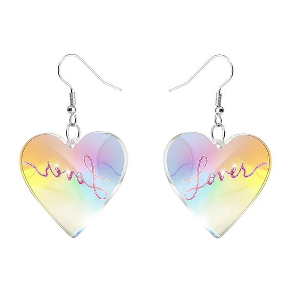 Shiny Lover Heart Hook Hoop Earrings Acrylic Valentine's Day Love Heart Dangle Drop Earring Huggie for Women