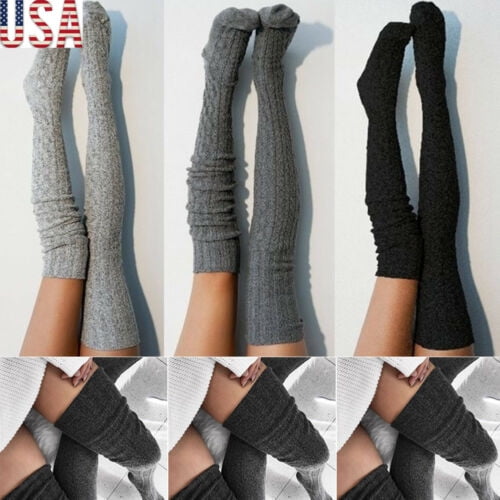 Women Cable Knit  Long Boot Socks Over Knee Thigh High School Girl Stocking H6H 