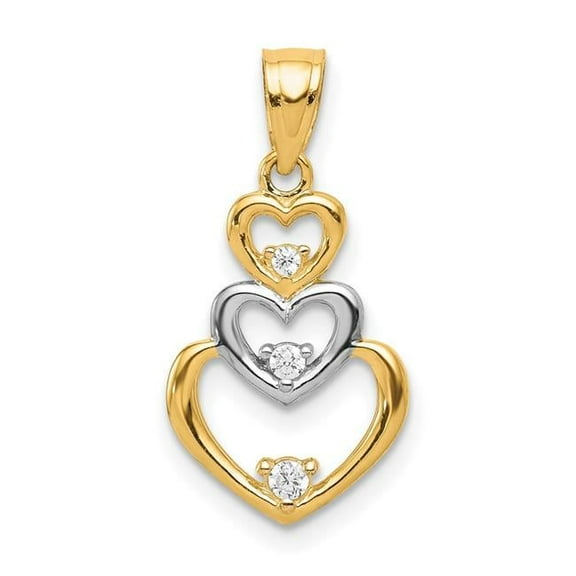 Finest Gold 10K Yellow with Rhodium CZ 3-Heart Pendant
