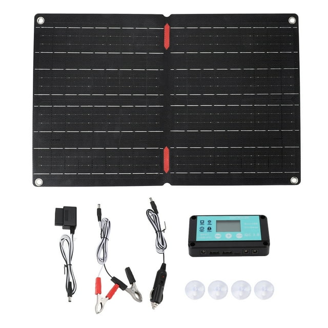 60W Foldable ETFE Solar Panel Kit with 60A Controller & OBD Plug Wire - IP68 Waterproof 12V Portable Charger, Overcharge/Over-discharge Protection for Car Battery Maintenance & Mobile Device