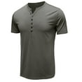 thumbnail image 3 of DDAPJ pyju Mens Cotton Henley Shirts Short Sleeve Crewneck Button T-shirt Solid Color Collarless Casual Workout Tee Lightweight Summer Basic Tees Gray XXL, 3 of 6