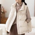 thumbnail image 3 of Chalecos para mujer, chalecos de algodón con plumón de pato, cárdigans casuales sin mangas con cuello alto, chaquetas vintage de gran tamaño, chaquetas sólidas, blusas para mujer, 3 of 5