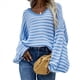 thumbnail image 2 of Suéter Holgado de Cuello Redondo, Larga, Hombros Descubiertos, Tejido Liso, para Mujer, para Otoño. Azul M, 2 of 7