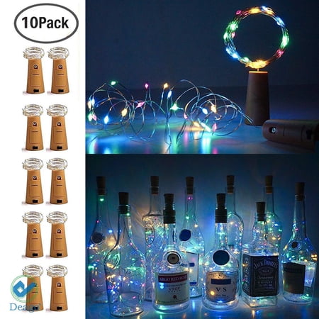 Deago 15 LED Wine String Lights with Cork 10 Pack Bottle LED Light 2.5ft Copper Wire Starry Light For Christmas Wedding Party Bedroom Decoration (Colorful)