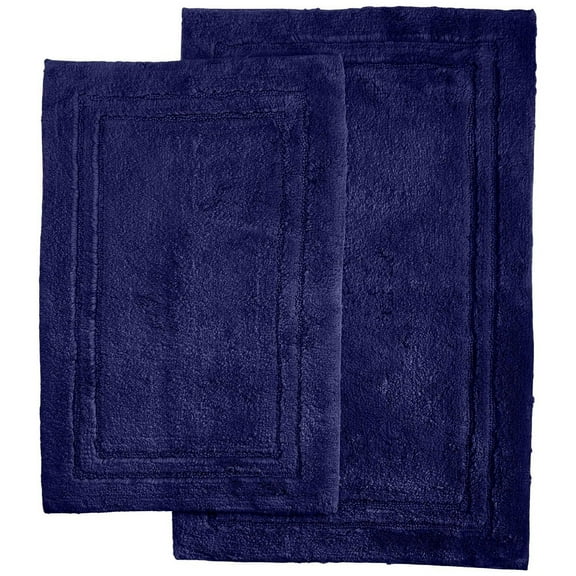 Solid 100% Combed Cotton Non-Skid 2-Piece Bath Rug Set Navy Blue