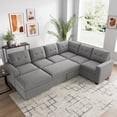 thumbnail image 3 of Marrber 106.2” U-Shaped Sectional Sleeper Sofa with Pull Out Bed & Reversible Storage Ottoman, Modular Sofa Bed for Living Room, Flannel Gray, 3 of 12