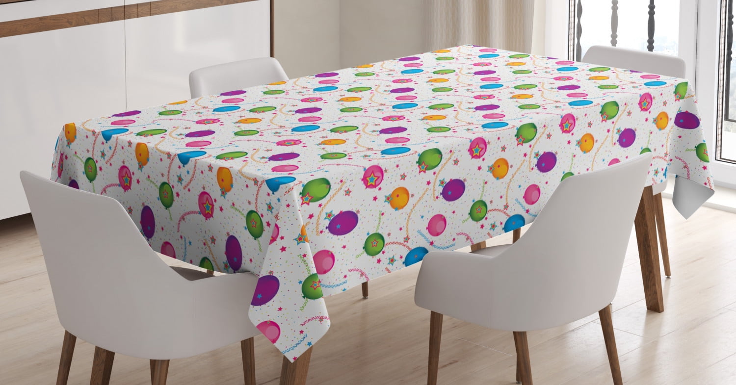 Star Tablecloth, Celebration Balloons and Confetti Pattern Festive