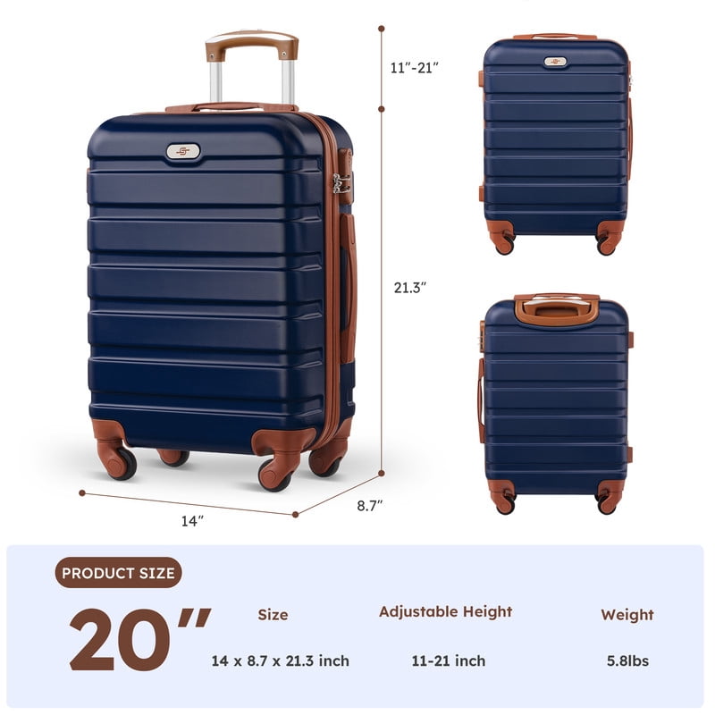 Gowill 3 Piece Luggage Sets,20 inch Hardside Lightweight ABS Carry-On Suitcase With Expandable Duffle Bag (Navy Blue Tan)